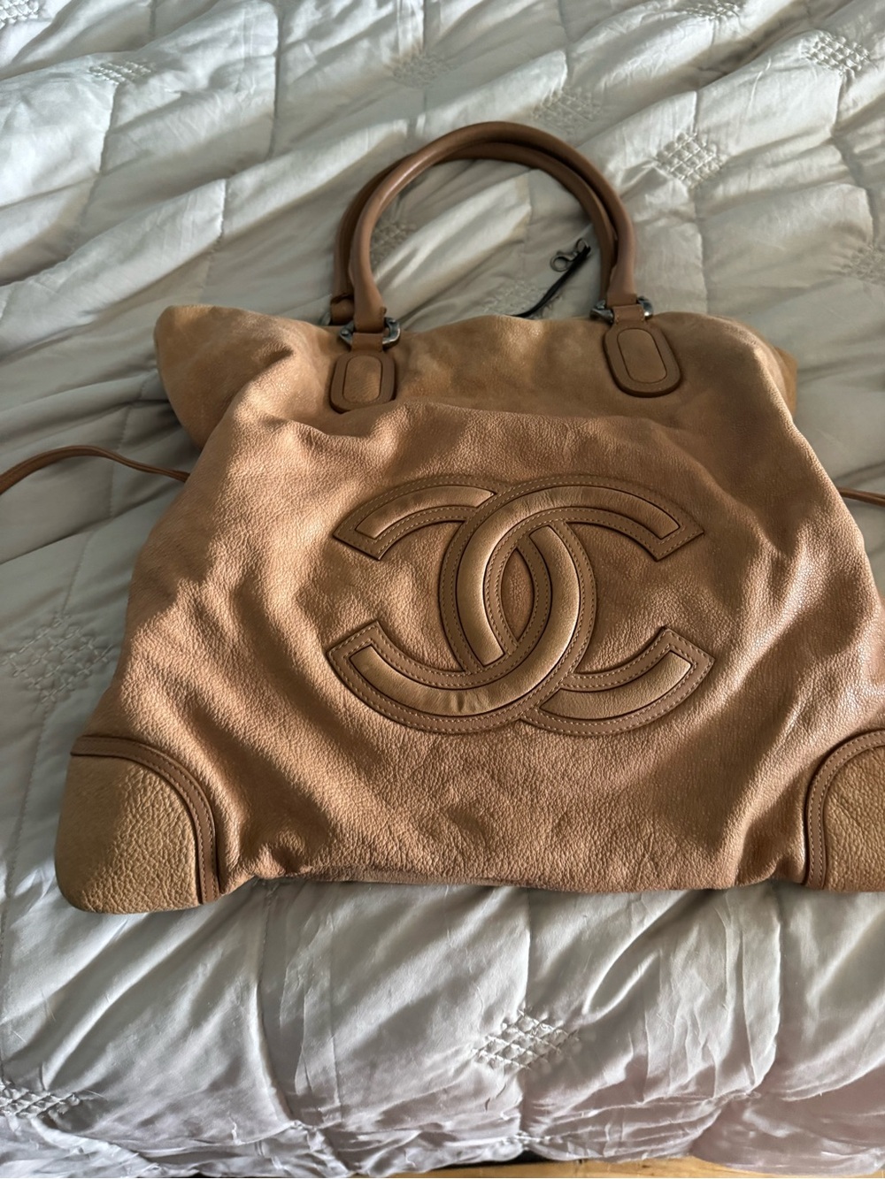 CHANEL Tan Leather Double-C C Logo Tote Calfskin